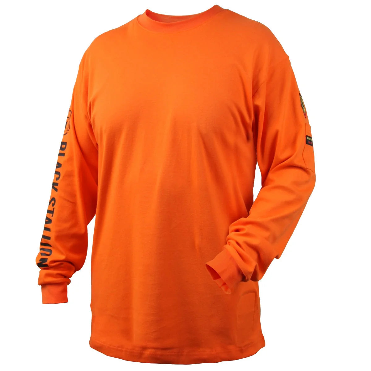 Black Stallion FR Cotton Knit 7 oz Long-Sleeve T-Shirt, Safety Orange